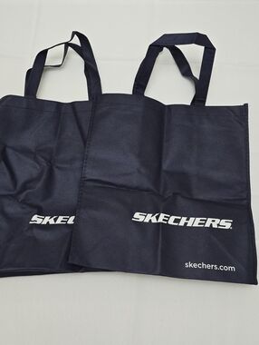 Set of 2 Skechers Tote Bags Navy Blue Reusable Great For Grocery Shopping Travel